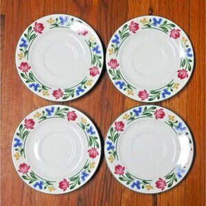set of 4 Farberware Dorchester Pattern saucers 6-1/2" #388 Stoneware oven micro